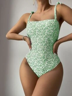 Ditsy Floral Print Tie Shoulder One Piece Swimsuit -Shein Clothing Store 1679461724acf601efcc25dd96b7ae6cd976931aac thumbnail 405x552