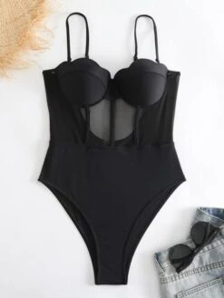 Contrast Mesh Underwire One Piece Swimsuit -Shein Clothing Store 1679628513cf85dc46f6cdc5fb5e92ec8d656cba75 thumbnail 405x552
