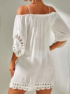 SHEIN Off Shoulder Crochet Cover Up Dress Without Bikini
