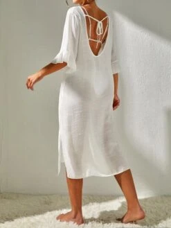 Split Thigh Backless Cover Up Dress Without Bikini Set