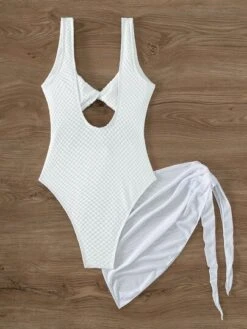 Cut-out One Piece Swimsuit With Beach Skirt