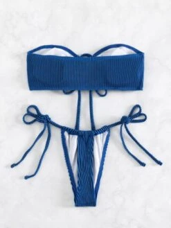 Solid Bandeau Tie Side Bikini Swimsuit