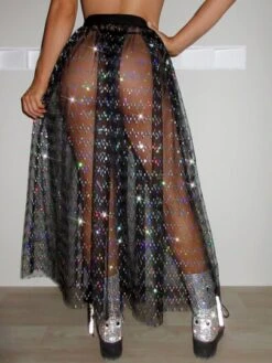 Contrast Sequin Mesh Cover Up Skirt