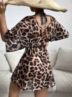 Leopard Print Tie Front Cover Up Dress