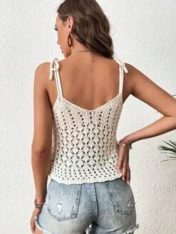 SHEIN VCAY Hollow Out Tie Shoulder Cami Cover Up Top