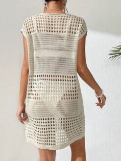 Hollow Out Batwing Sleeve Cover Up Dress Without Bikini