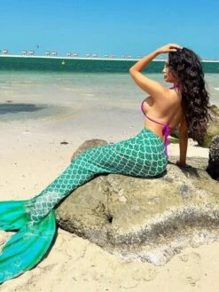 Fish Scales Print Halter Bikini Swimsuit With Beach Skirt