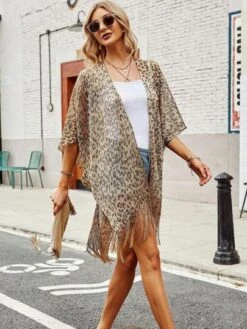 Leopard Print Batwing Sleeve Fringe Hem Kimono -Shein Clothing Store 168110830104a6ba70a0611dab48c53de016b87466 thumbnail 405x552