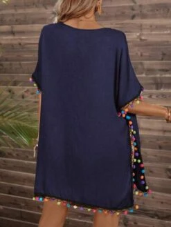 Pom Pom Batwing Sleeve Cover Up