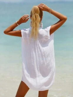 Solid Button Front Sleeveless Cover Up Dress