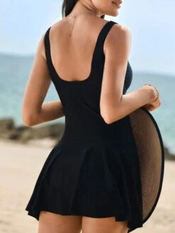 Criss Cross Front Ruched Ruffle Hem One Piece Swimsuit