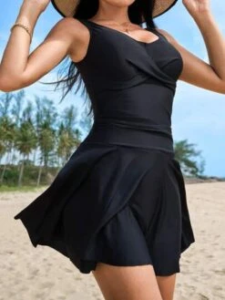 Criss Cross Front Ruched Ruffle Hem One Piece Swimsuit -Shein Clothing Store 168136628416837769da107d9372b98eeb0a900f31 thumbnail 405x552