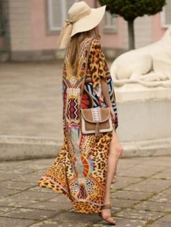 Leopard Print Batwing Sleeve Cover Up