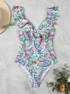 Paisley Print Ruffle Trim One Piece Swimsuit -Shein Clothing Store 1681693946d555c2a5ab009e7777bec37adbb62950 thumbnail 405x552