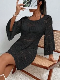 Hollow Out Scallop Trim Flounce Sleeve Cover Up Dress Without Bikini Set -Shein Clothing Store 16818117023907e37f8d73c40f0fe0bd9420249a9f thumbnail 405x552