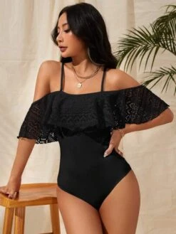 Contrast Lace Ruffle Trim Cold Shoulder One Piece Swimsuit -Shein Clothing Store 1681954487d79e8583821aad4dacc1aadb2a778a76 thumbnail 405x552