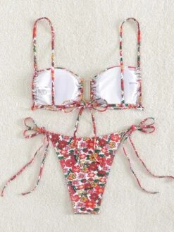Floral Print Tie Side Bikini Swimsuit