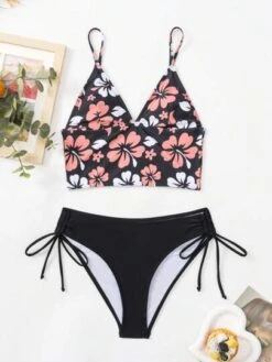Floral Print Drawstring Side Bikini Swimsuit -Shein Clothing Store 1682323697c560d2c2cbc0ac94567d982d2d5ac67d thumbnail 405x552