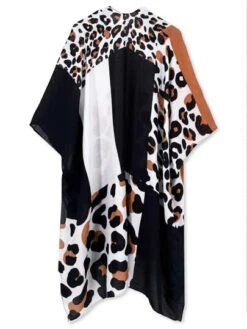 Leopard Print Batwing Sleeve Asymmetrical Hem Kimono