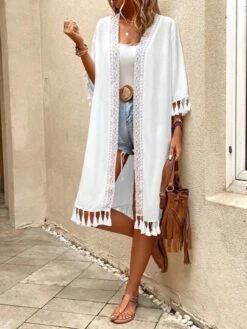 SHEIN VCAY Tassel Trim Open Front Kimono Without Cami Top -Shein Clothing Store 1682387259974b55338af3947a623f38a8e88367c4 thumbnail 405x552