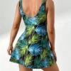 SHEIN Tropical Print Knot Front One Piece Swimsuit