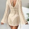 Hollow Out Drawstring Side Cover Up Dress Without Bikini Set