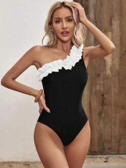 EMERY ROSE Ruffle Trim One Shoulder One Piece Swimsuit -Shein Clothing Store 16825605421c1934586e9931babf0601ca32f5c812 thumbnail 405x552
