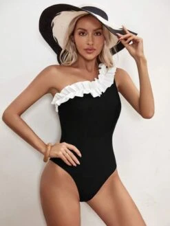 EMERY ROSE Ruffle Trim One Shoulder One Piece Swimsuit -Shein Clothing Store 1682560546f8729195ff0756de7ead010079598011 thumbnail 405x552