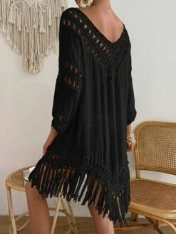 Hollow Out Fringe Hem Cover Up Dress