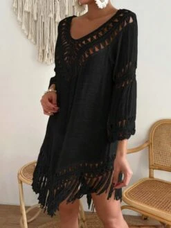 Hollow Out Fringe Hem Cover Up Dress -Shein Clothing Store 168258331587a5532fe9e30922de1907468126697b thumbnail 405x552