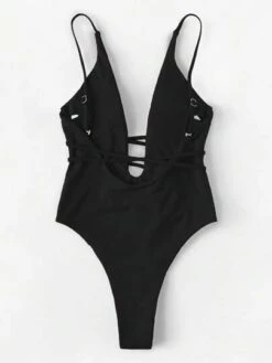 BOUDOIRCORE Plunge Neckline Tie Front One Piece Swimsuit