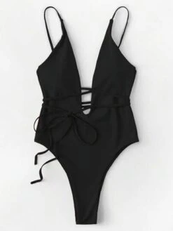 BOUDOIRCORE Plunge Neckline Tie Front One Piece Swimsuit -Shein Clothing Store 168259222204eab7baaa9812985180a3aae7f1c2d7 thumbnail 405x552