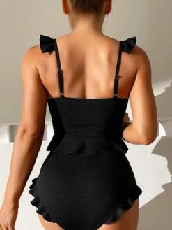 Ruffle Trim High Waisted Bikini Swimsuit