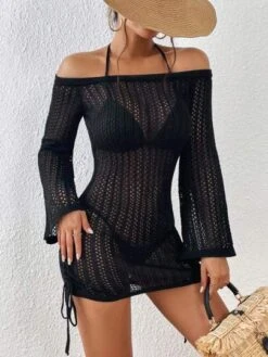 SHEIN VCAY Hollow Out Drawstring Side Off Shoulder Cover Up Dress Without Bikini Set -Shein Clothing Store 16829904122cfa0c0049880d1db2a53ba135f48d9b thumbnail 405x552