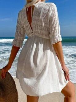 Solid Tie Back Flounce Sleeve A-line Dress