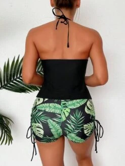 Tropical Print Halter Bikini Swimsuit