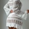 Hollow Out Scallop Trim Flounce Sleeve Cover Up Dress