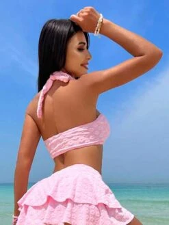 SHEIN Halter Bikini Swimsuit With Beach Skirt