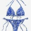 Allover Print Halter Triangle Tie Side Bikini Swimsuit