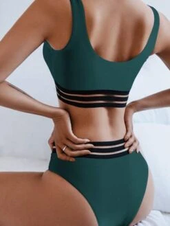 Contrast Mesh High Waisted Bikini Swimsuit