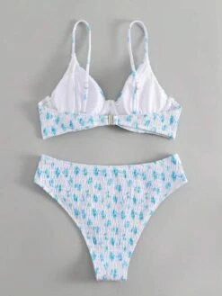 Floral Print Smocked Underwire Bikini Swimsuit