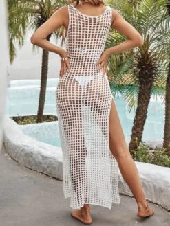 SHEIN VCAY Hollow Out Split Thigh Cover Up Dress Without Bikini