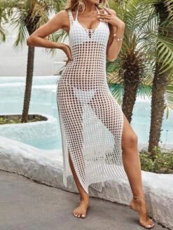 SHEIN VCAY Hollow Out Split Thigh Cover Up Dress Without Bikini -Shein Clothing Store 16835380083033f807d9300edb9f6e983497e850cb thumbnail 405x552