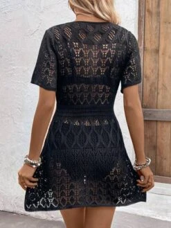 Knit Mix Solid Hollow Out Cover Up Dress