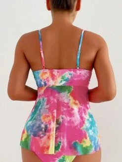 Tie Dye Ruffle Hem Bikini Swimsuit