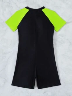 Colorblock Zipper Front One Piece Swimsuit