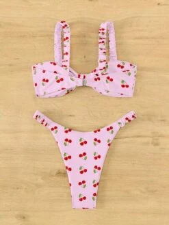 Cherry Print High Cut Bikini Swimsuit