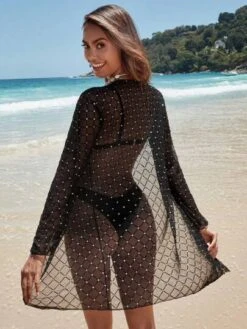 SHEIN Rhinestone Studded Detail Mesh Kimono