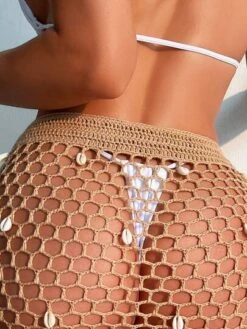 Hollow Out Drawstring Front Cover Up Skirt