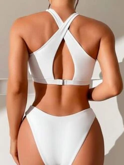 BOUDOIRCORE Criss Cross Halter Bikini Swimsuit